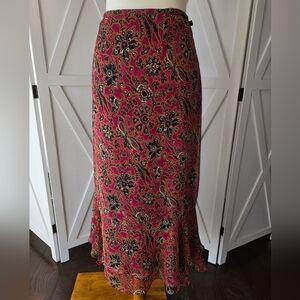 West End Chiffon Lined Maxi Skirt - Double Ruffle Bottom Floral Butterfly